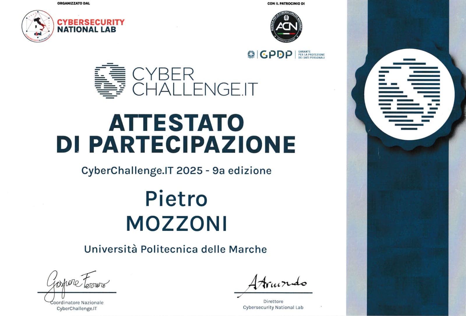 Attestato CyberChallenge.it