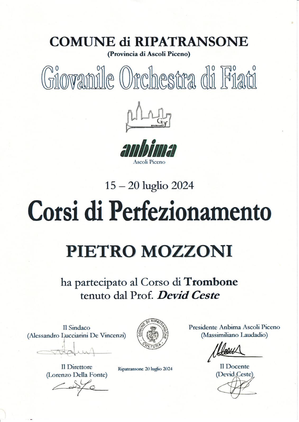 Attestato GOF